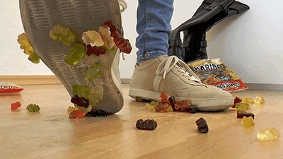 Gummy Bears Treated Under Dirty Shoe Feet