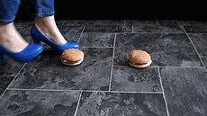 Miss Kate Demolish 2 Hamburgers Under Blue High High-heeled shoes